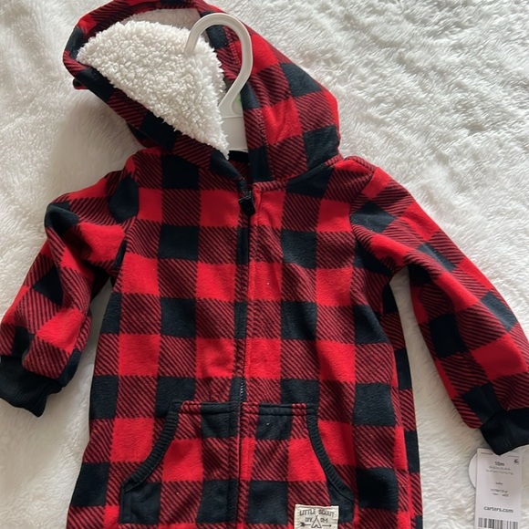 New Carter's New Plaid Hooded Fleece One Piece - New Kids 18M - Picture 4 of 4